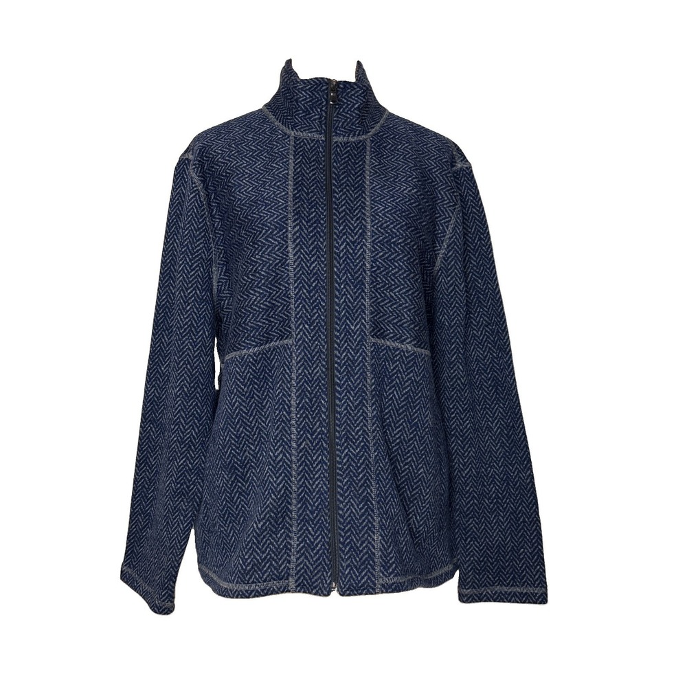 T by Talbots Fleece Jacket Full Zip Collar Sweater Blue Knit Womens XL